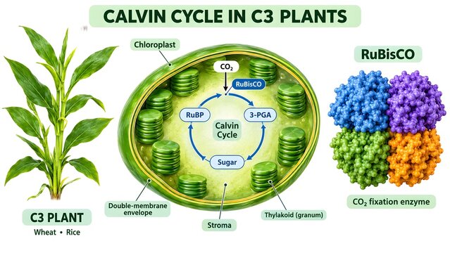 Calvin Cycle in C3 Plants Photosynthesis Process Diagram