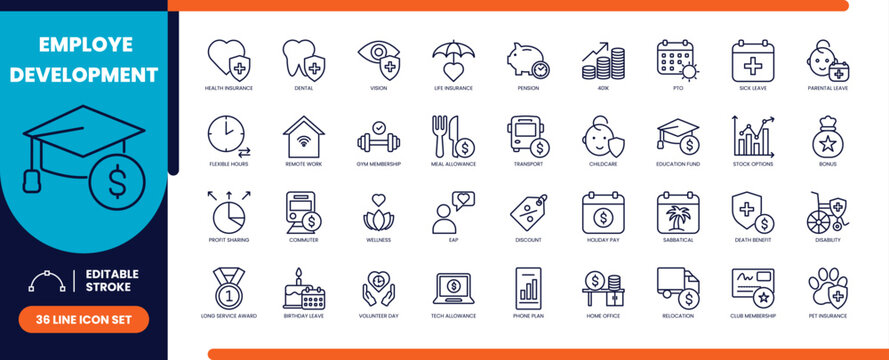 Employee development line icons set