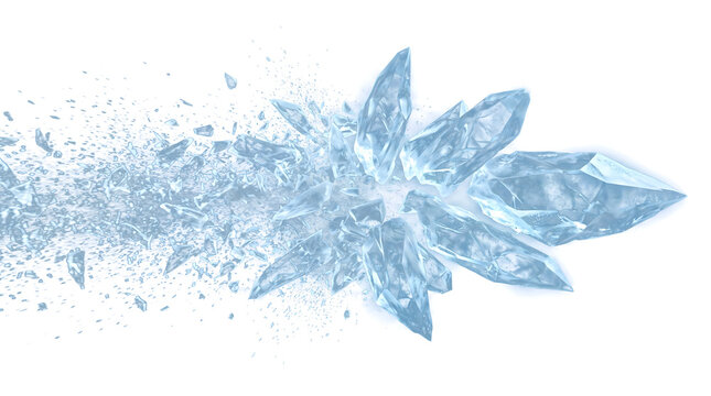 Ice explosion with large crystal blocks blasting sideways is offered in PNG, Transparent and Black Background Versions for design