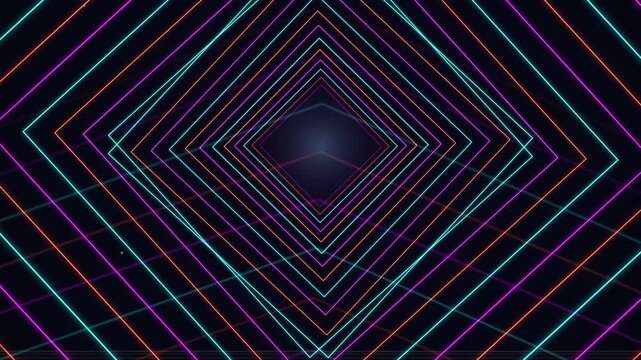 Neon Glowing Diamond Shapes Forming A Futuristic Tunnel Perspective Effect