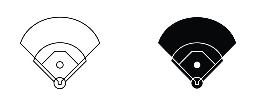 Baseball diamond field vector icon set featuring stadium layout, pitch play area, ballpark design, sports field markings, and line art UI elements