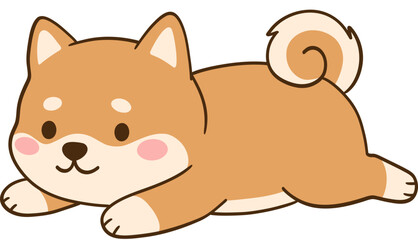 Fototapeta premium Cute Shiba Inu Dog Resting Flat Illustration