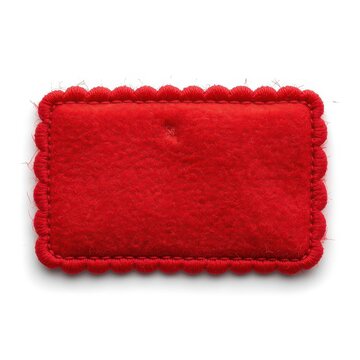 Red felt fabric patch with scalloped stitched edges
