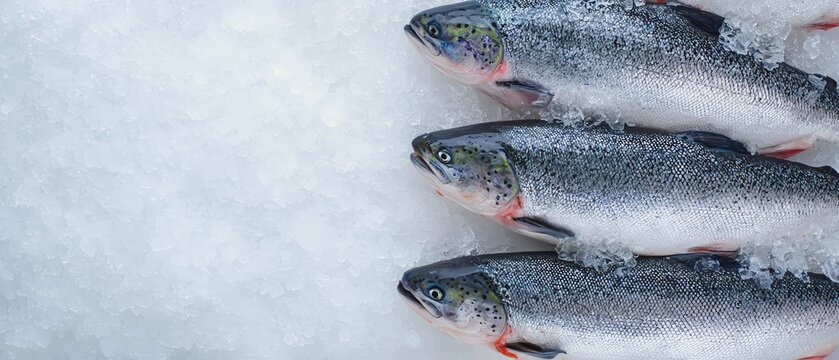 Fresh fish arranged on ice for seafood display.