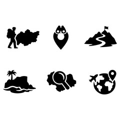 Fototapeta premium Tourism & Geographic Exploration Black Silhouette Icons