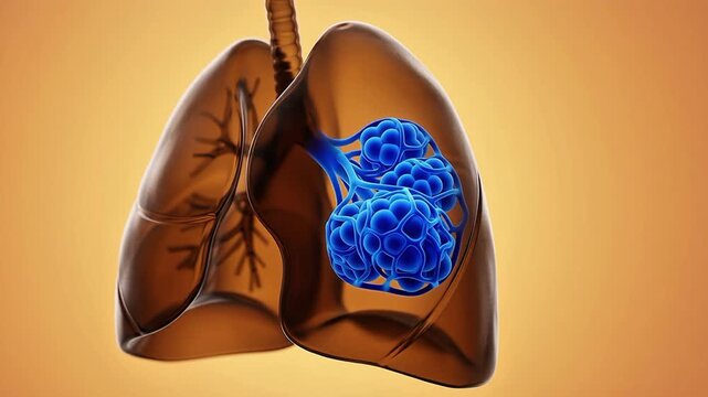 3D medical animation of human lungs focusing on the respiratory system and blue alveoli structures for gas exchange illustration