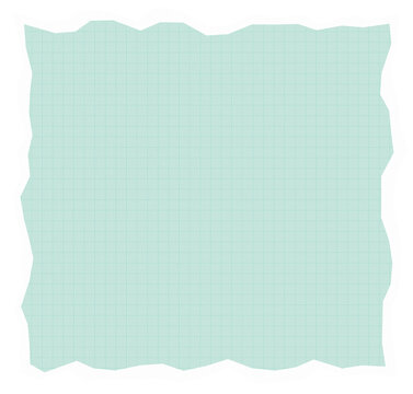 Light green textured paper sheet with grid lines and rough torn edges