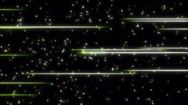 Anime Motion Lines Sweeping from Left to Right Across a Dark Background,Twinkling Doodle Stars, Glitter Burst Effects, Glowing Shimmer Animation, Black Screen Background, 4K Motion Graphics