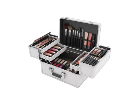 Professional Makeup Artist Cosmetic Case with Beauty Supplies Isolated PNG