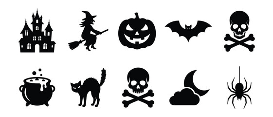 Fototapeta premium Halloween Black Silhouette Vector Icon Collection