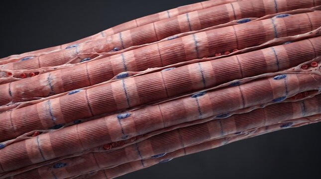 Close up microscopic view of striated muscle fibers structure with muscle tissue skeletal muscle cell biology medical science muscular system human anatomy muscle cells anatomy study histology