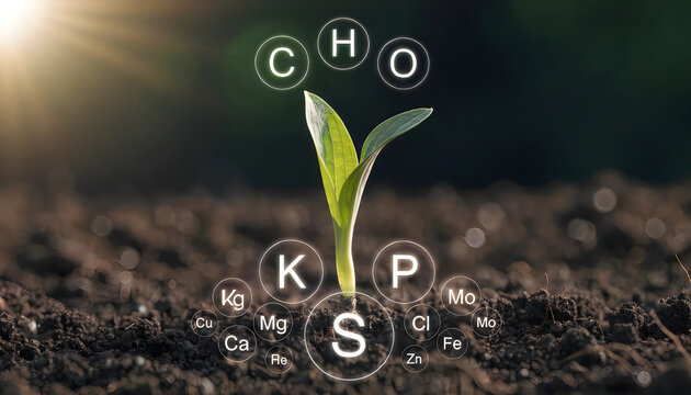 Plant nutrition elements diagram with young seedling