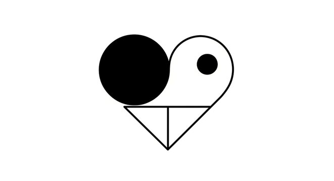 Abstract heart shape with geometric circle and triangle