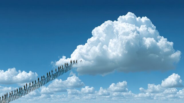 People climbing towards a cloud