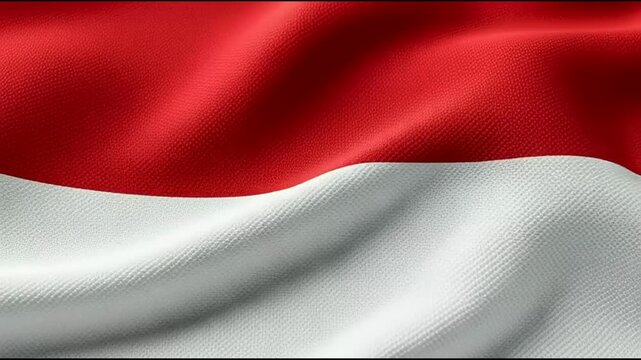 Waving flag of Indonesia featuring red and white colors with realistic fabric texture.