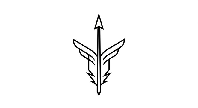 Sharp arrow symbol with feather wings line flight direction