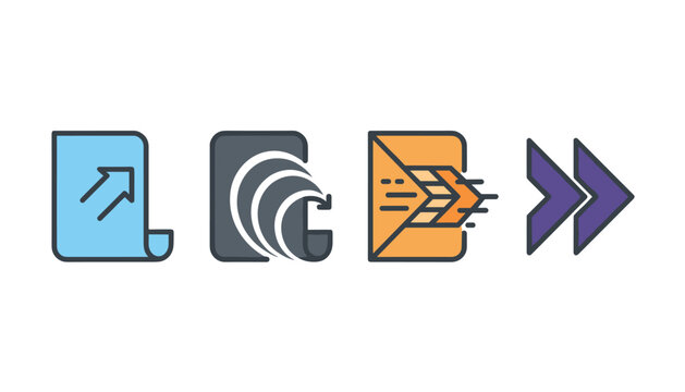 Creative paper document and fast forward icons showcase clean graphic design for file export and navigation.
