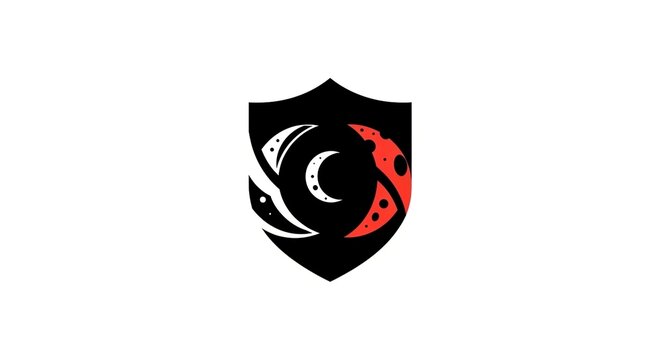 Shield emblem with crescent moons on white background