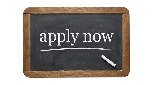 Blackboard with apply now text and chalk
