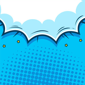 Pop art blue background , spech bubble and halftone