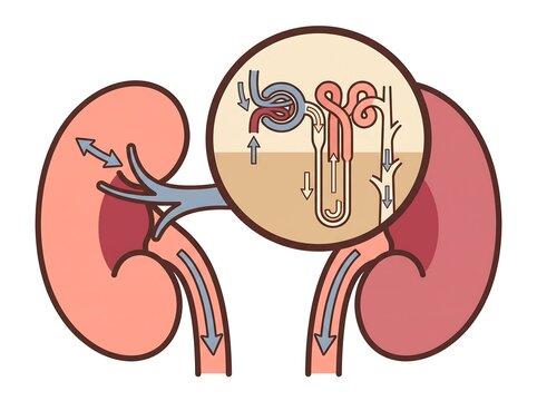 Medical diagram illustrating the anatomy and function of human kidneys with a nephron detail view kidney anatomy renal system urinary system medical illustration kidney structure excretory syste