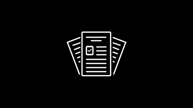 Animated Document Stack with Checkmark Line Icon Loop for Dark UI Approval Concept and File Verification Success, with video animation.
