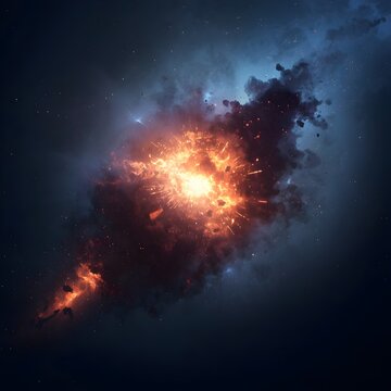 Cosmic supernova explosion igniting fiery space with glowing stardust and luminous particles