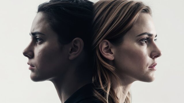 Duality of Emotions Represented by Two Women in Profile View