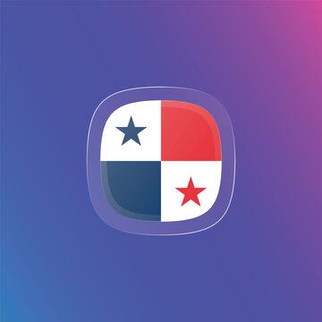 Panama national flag glass icon. Rounded app button template with glassmorphism and translucent effect, patriotic colors for graphic design, travel mobile app, web art