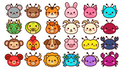 Obraz premium Cute animal faces collection