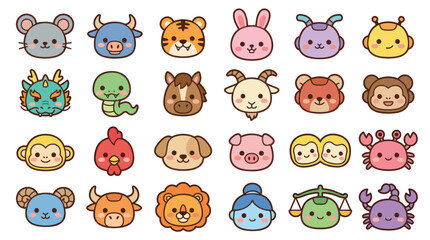 Fototapeta premium Cute animal faces collection