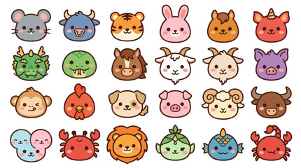Fototapeta premium Cute animal faces collection