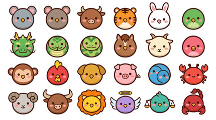Fototapeta premium Cute animal faces collection