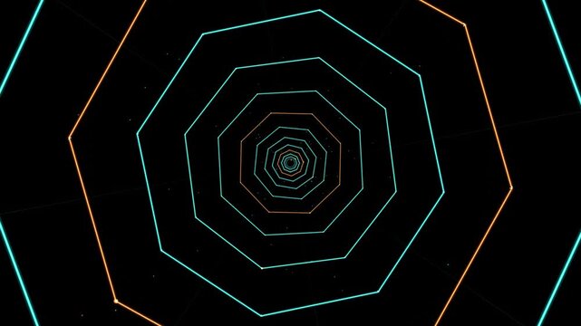Futuristic wireframe octagon corridor tunnel zoom background animation