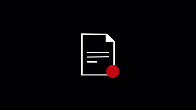 File icon with exclamation mark for Important documents or warning animation, warning Document ,attention required notification animation transparent background in 4K