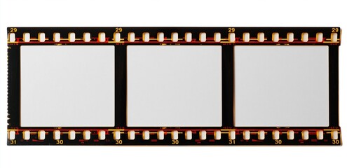 Fototapeta premium Blank three frame strip of black film with