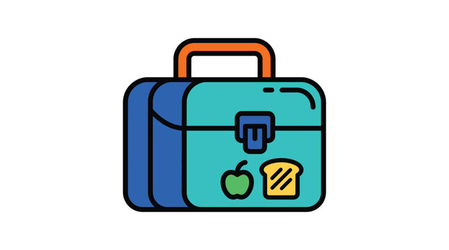 Colorful lunch box with apple and sandwich flat vector silhouette