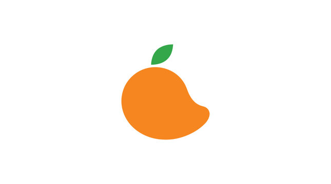 Minimalist mango vector illustration featuring flat orange fruit shape with vibrant green leaf detail 