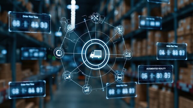 Augmented reality interface overlaying warehouse logistics operations