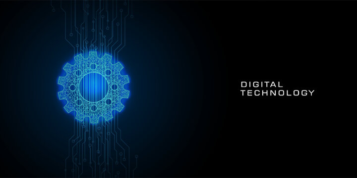 Digital globe with glowing circuit networks and abstract world map connections on dark tech background. Technology futuristic vector illustration.