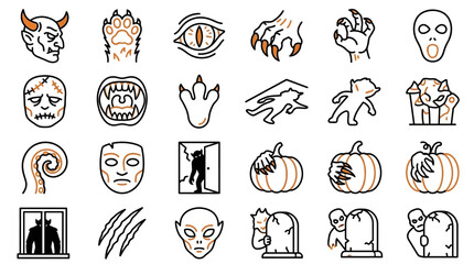 Fototapeta premium Halloween Monster Outline Vector Illustration Featuring a Spooky Cartoon Creature for Coloring Book Page, Isolated Line Art Design for Autumn Holiday Decorations and DIY Crafts.