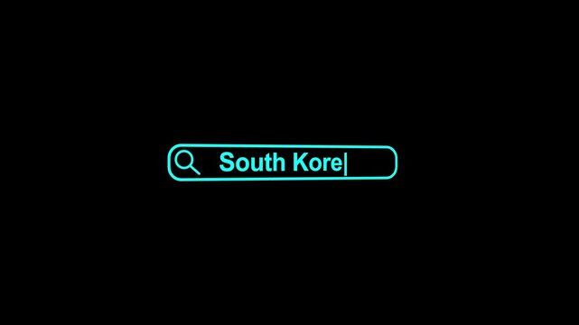 South Africa search interface animation with neon cyan search bar on dark background, digital location finder for travel and navigation concepts
