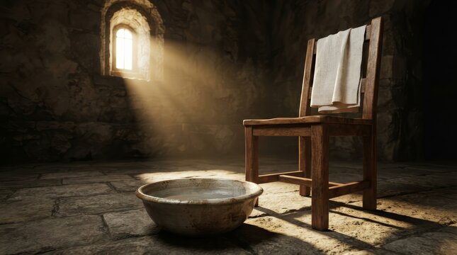 Holy reflection in an ancient stone room during the Maundy Thursday ritual.