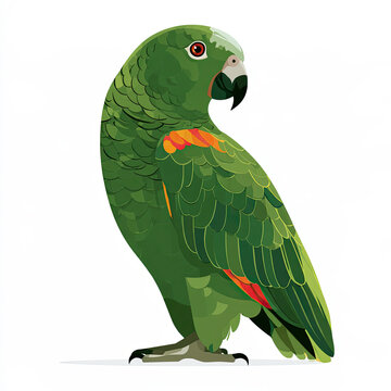 vibrant green amazon parrot with colorful wings in tropical setting