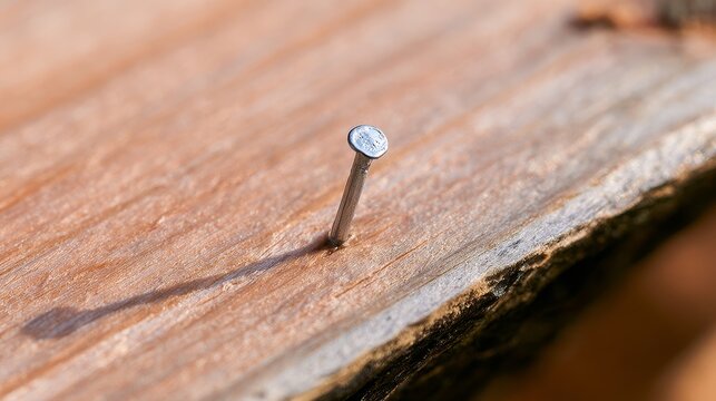 Sharp nail sticking out of a wooden board, creating a dangerous hazard for anyone who steps on it and illustrating construction safety, injury prevention, repair work and workplace risks