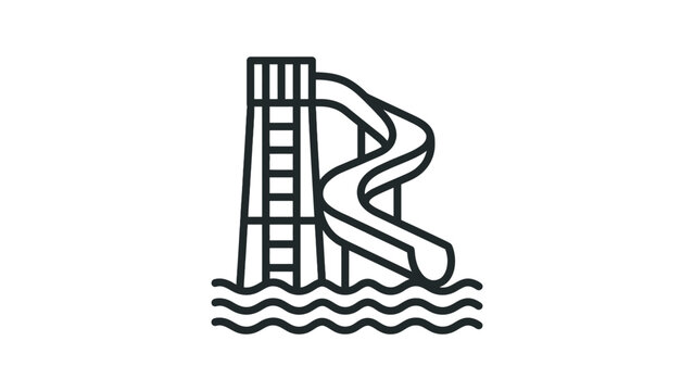 Water slide vector illustration featuring a simple black outline design for summer amusement park activities and recreational pool sport fun