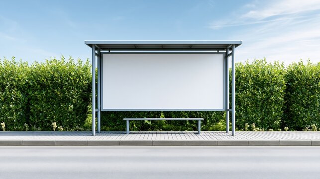 Empty bus stop shelter with blank billboard panel