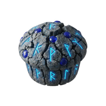 Fantasy Stone Cupcake with Glowing Blue Runes and Gems