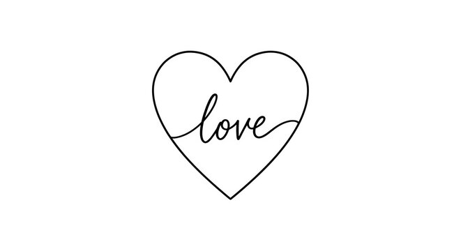 Minimalist heart shape line art with elegant script love text on a transparent background for romantic design projects and creative valentines cards