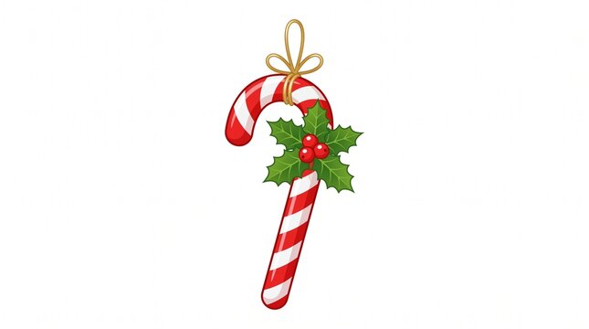 Classic red and white candy cane Christmas ornament isolated on white background.